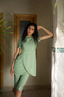 Tan through glitter dress shortsleeve matcha