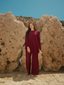 Water-resistant wide pants cherry
